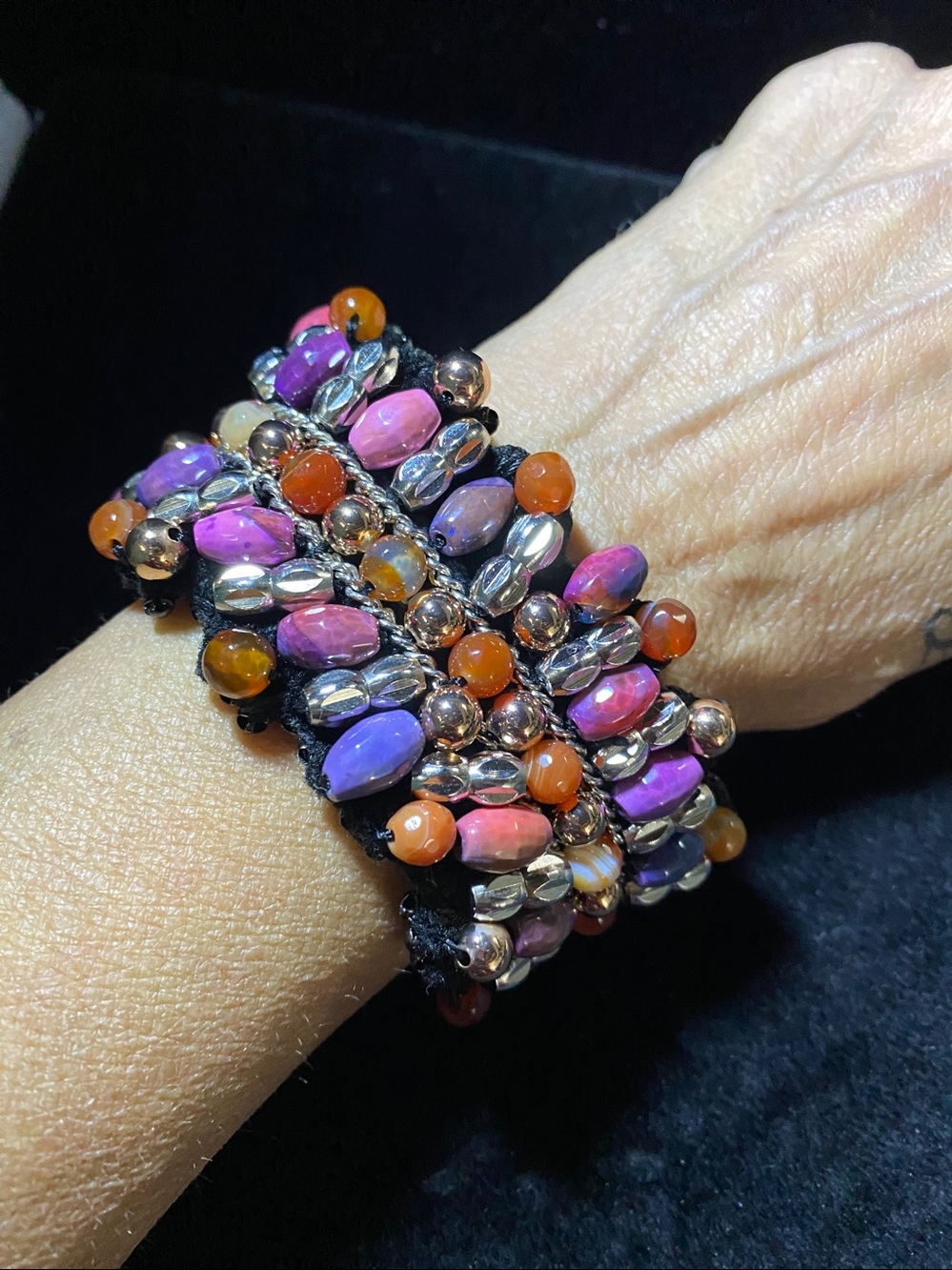 Fifth Ave Multi Row Rainbow Beads Cuff Chucky Art Deco Bracelet